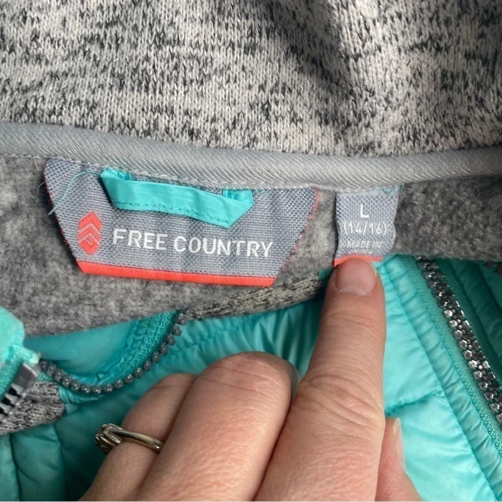 Free Country Mid-Weight Hybrid Down Jacket Turquoise/Grey Sz L